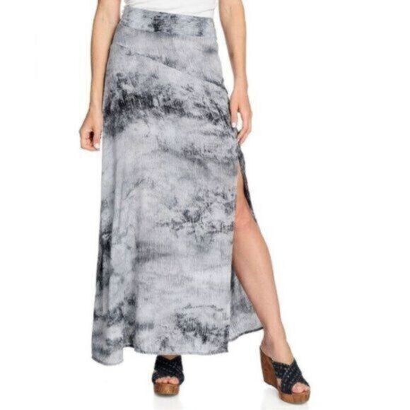NWT- Women’s Ladies Black Gray Tie Dye Style Button Down Maxi Long Skirt- Size L - Picture 1 of 6